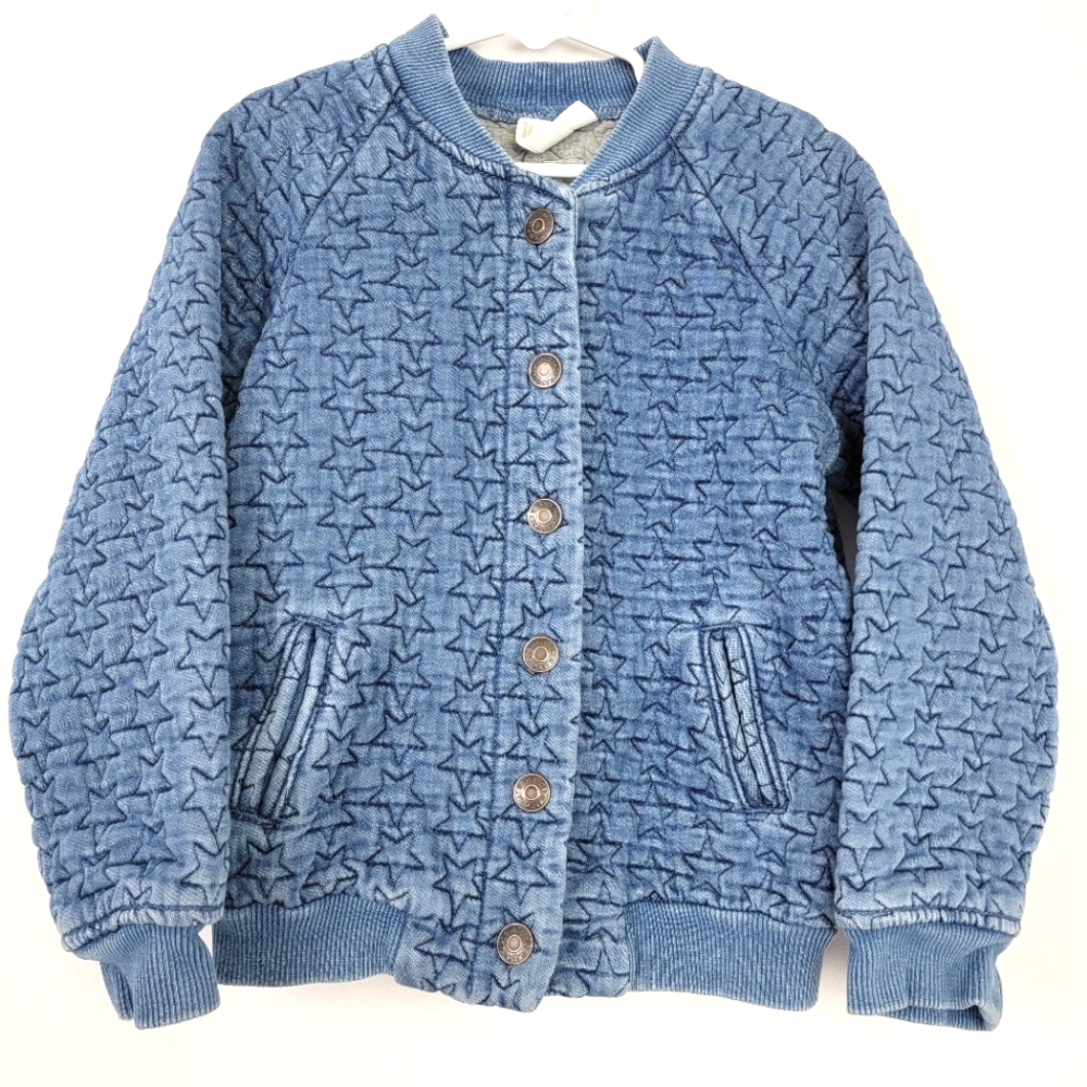 Cat and Jack Size 6/ 6X Denim Bomber Jean Jacket Star Embroidered Button Closure